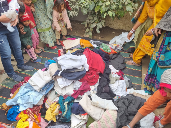 Cloths Distribution in Sarnarthi Camp on New Year