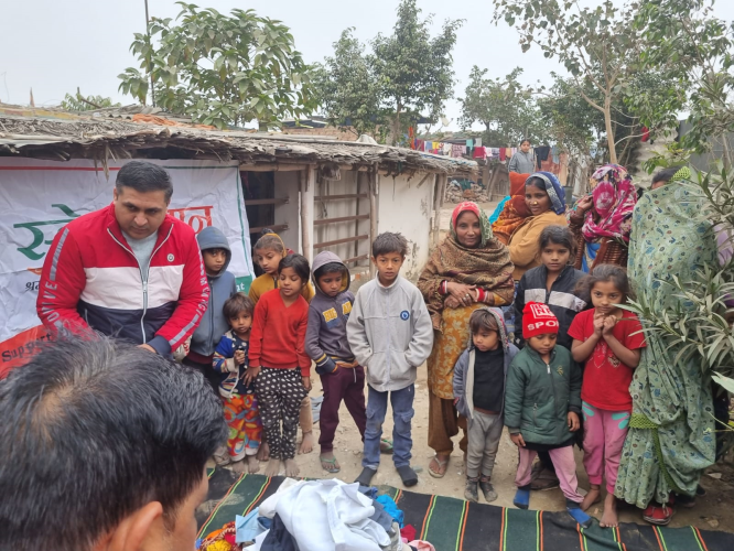 Cloths Distribution in Sarnarthi Camp on New Year